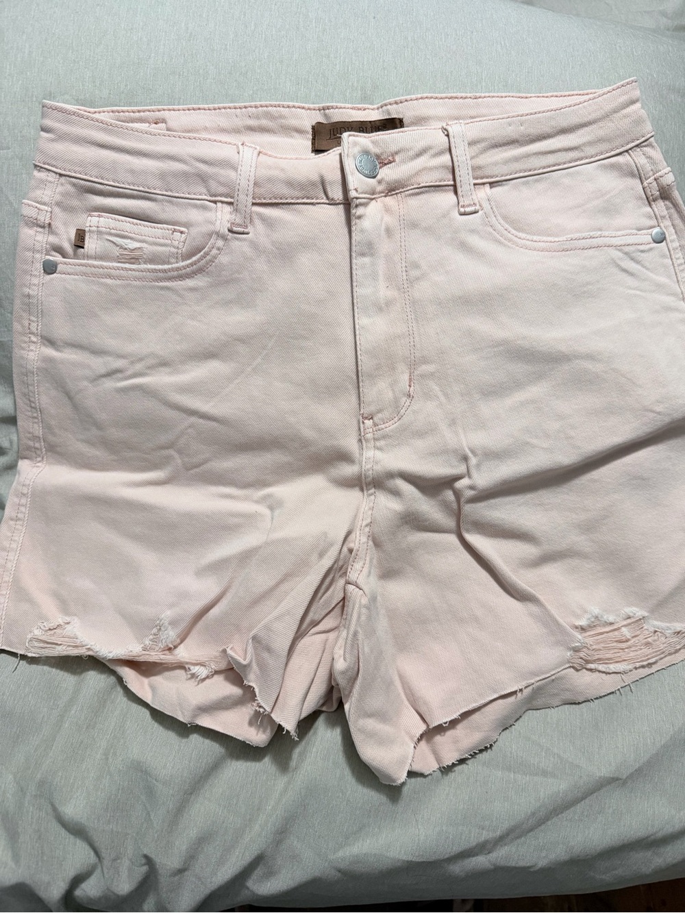 Judy Blue Pale Pink Distressed High-Rise Denim Shorts